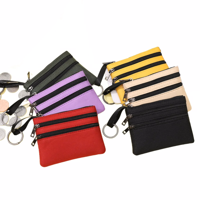 Multi Pocket Zipper Canvas Coin Bag