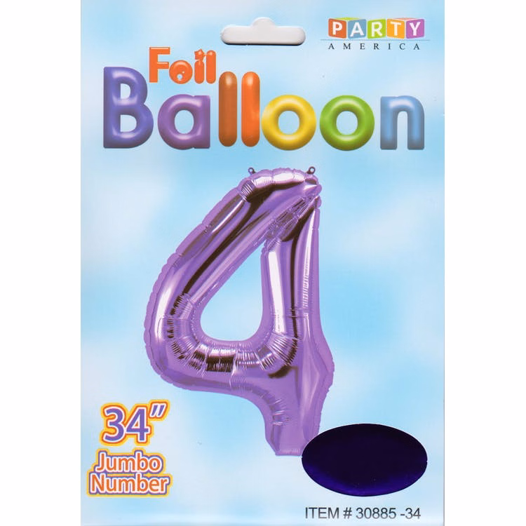 Mylar Number 4 Balloons - Purple 34"