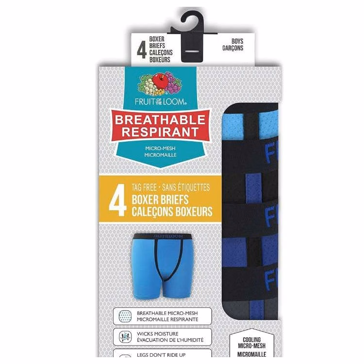 Boys Breathable Boxer Briefs - Size Large 4pk