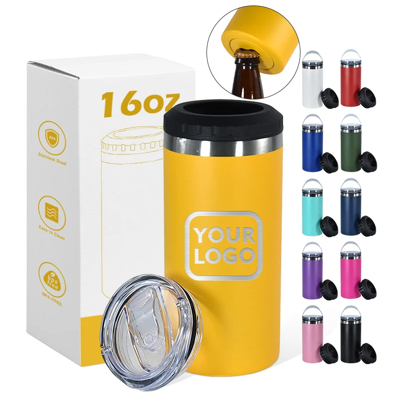 16oz Can Cooler Straight Tumbler With Bottle Opener, custom koozie with logo imprint 1