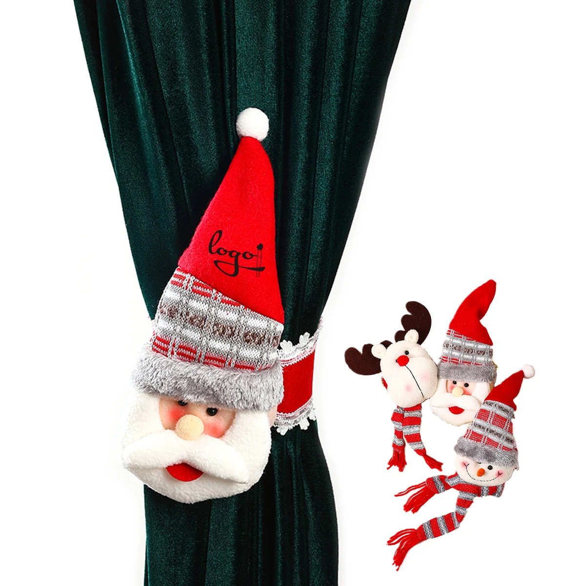 Holiday Curtain Tiebacks Santa Snowman Elk Window Holder 1