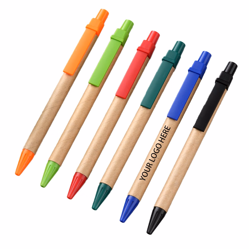 Eco-friendly Recycled Kraft Ballpoint pen with Plastic Clip