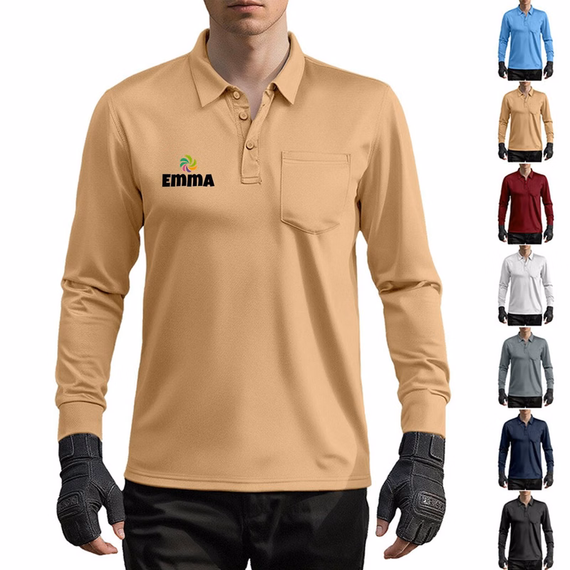 Mens Long Sleeve Classic Collar Polyester Golf Polo Shirt