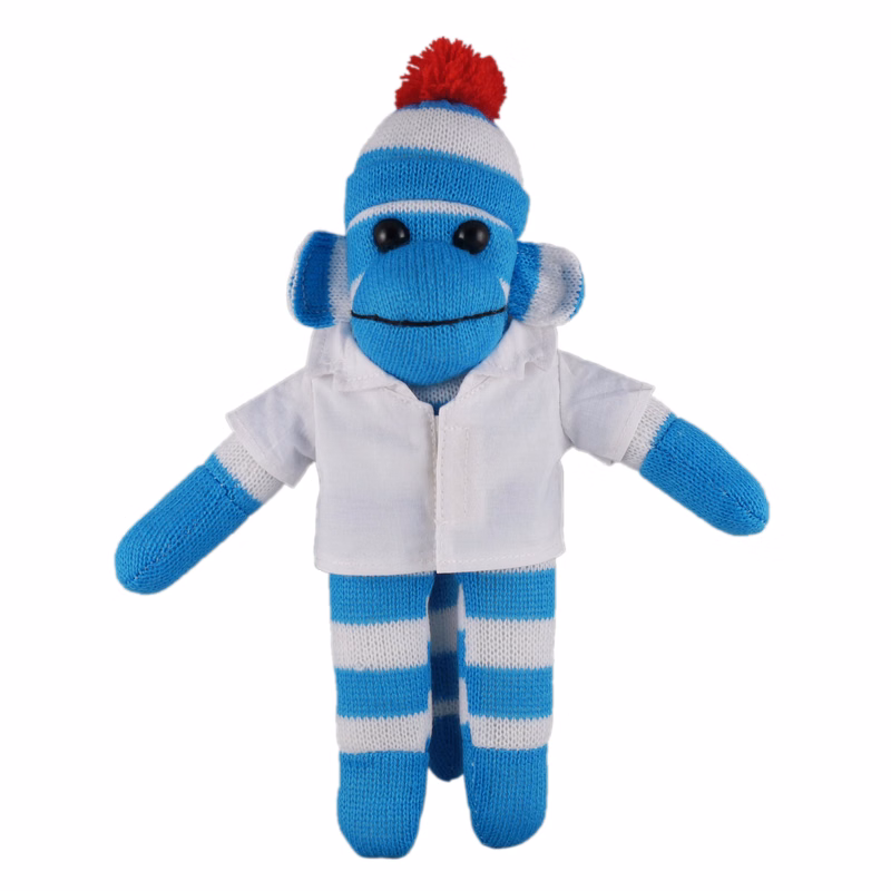Blue Sock Monkey (Plush) in doctor's jacket.