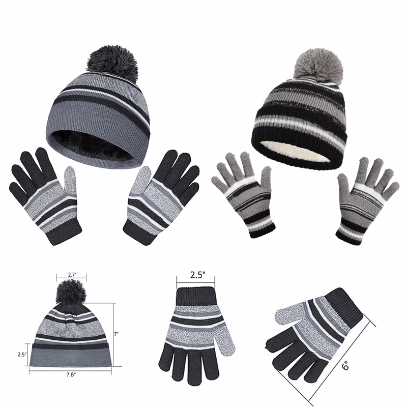 2PCS Kids Winter Knit Hat Gloves Set
