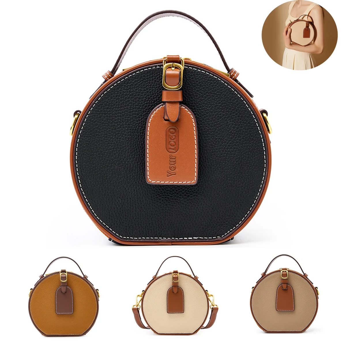 Genuine Leather Contrasting hand-held shoulder women's bag 1