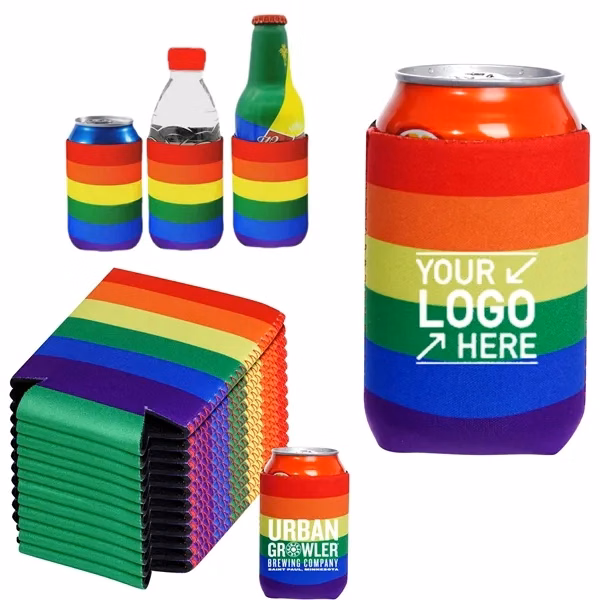 Custom 3mm Neoprene Can Cooler with Rainbow Design — 12 oz Beverage Holder Promo