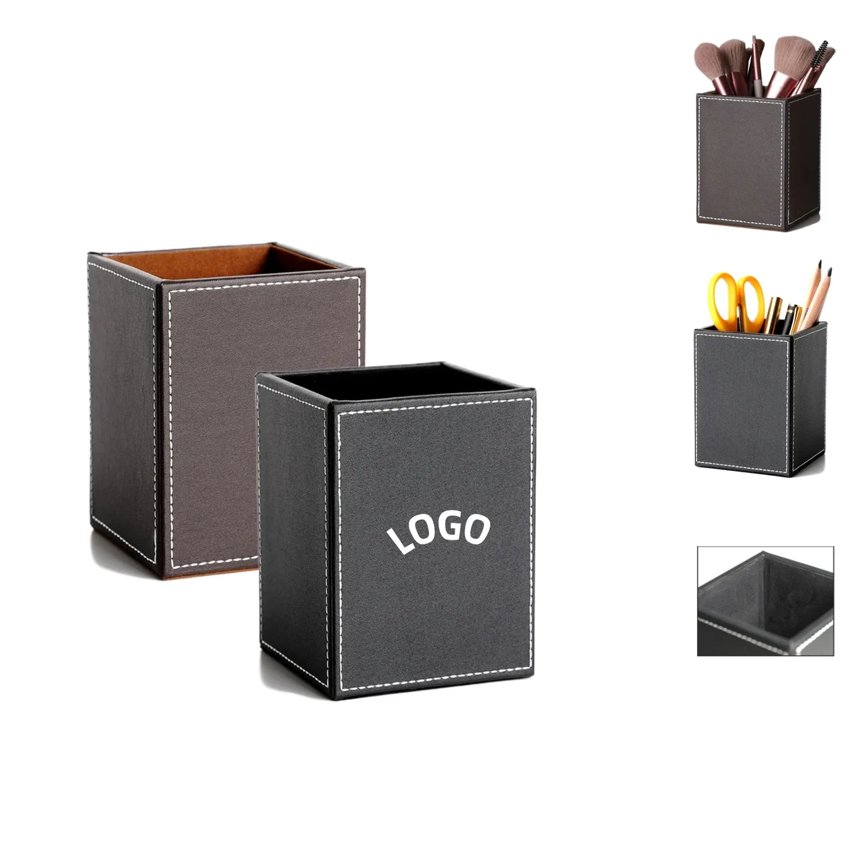 PU Leather Square Pen Holder Cup 1