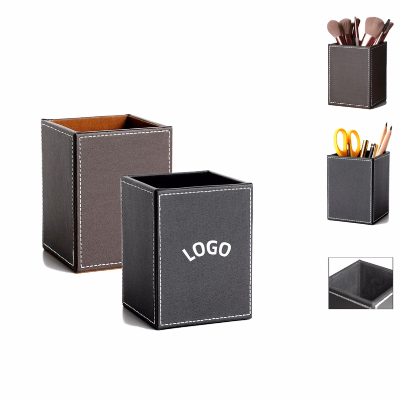 PU Leather Square Pen Holder Cup