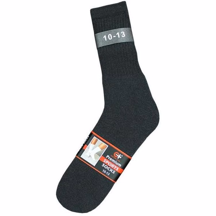 Cotton Plus Sports Socks - Black Size 10-13