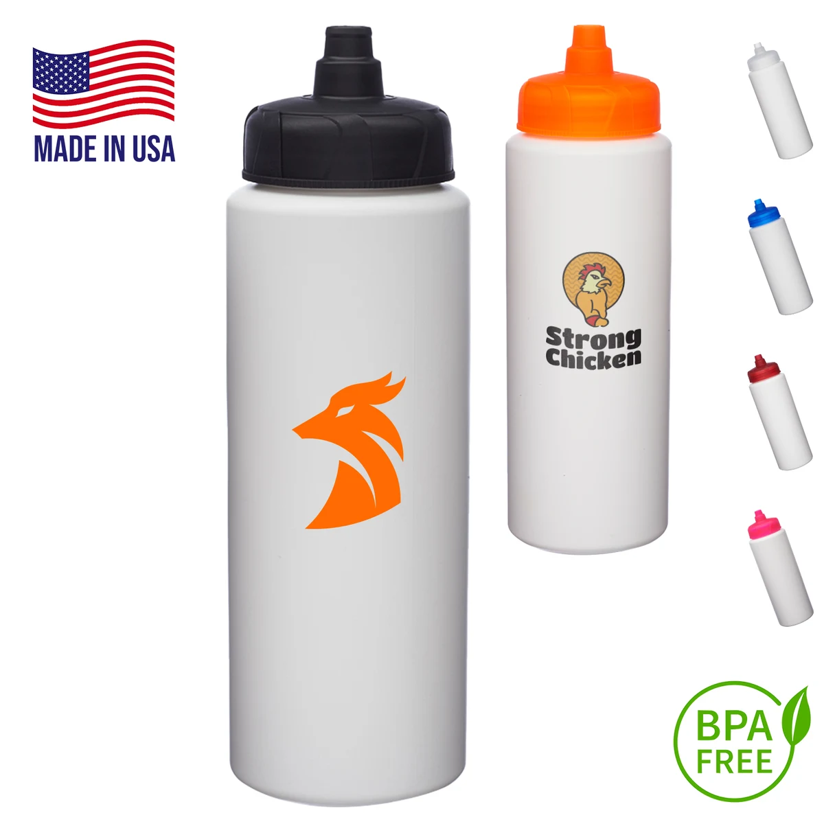 32 oz. USA made HDPE Plastic Sports Bottle w/ Quick Shot Lid 1