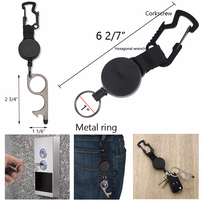 Non-contact Door Opener Tool With Retractable Key Chain