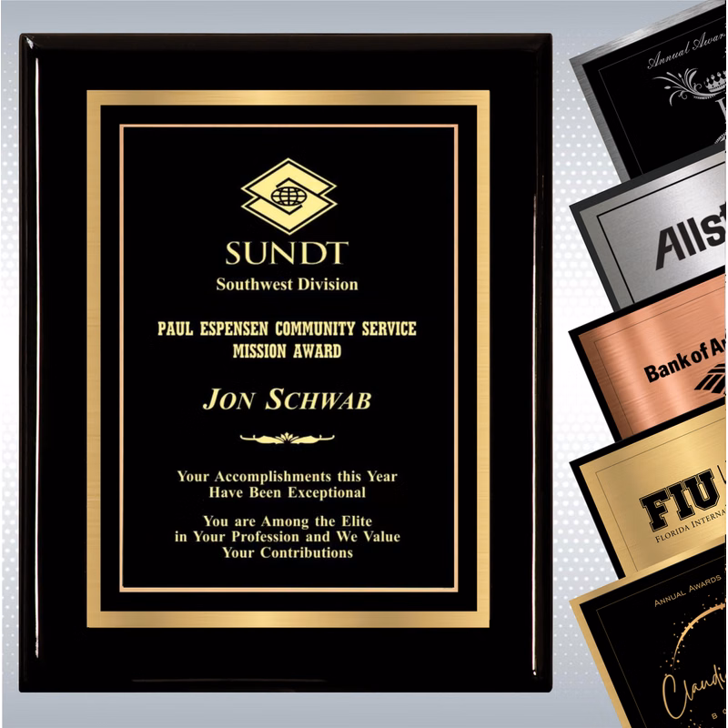 Black Piano Finish Wood Plaque w/Double Engraved Plate