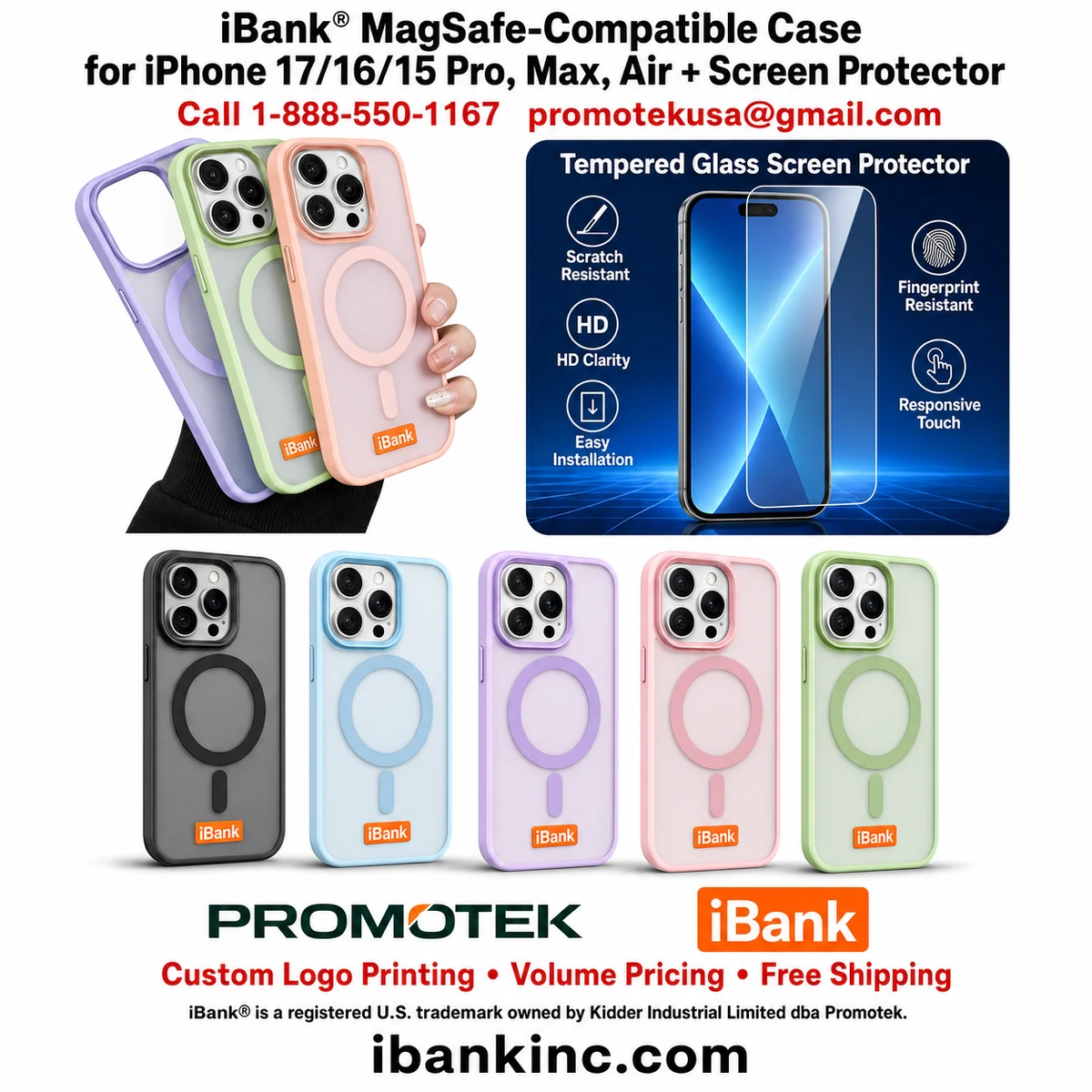 iBank ® Protective Hard Case + Screen Protector compatible with iPhone 17/16/15/14 Pro Max Air 1