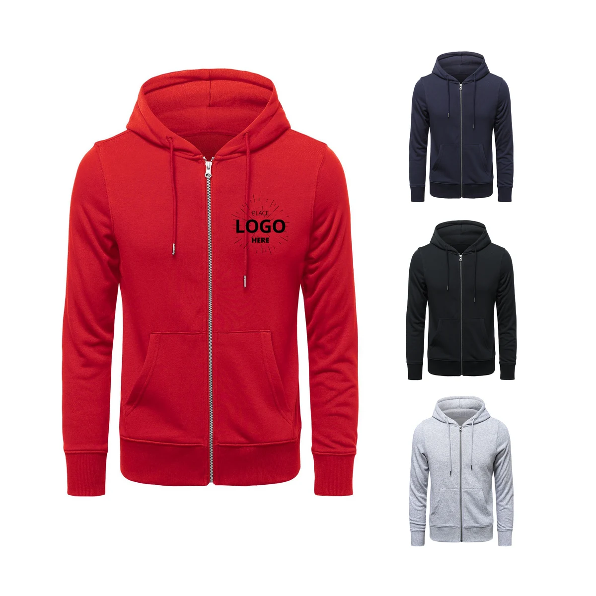 Unisex Long Sleeve Fleece Full Zip Hoodie Sweatshirt 1