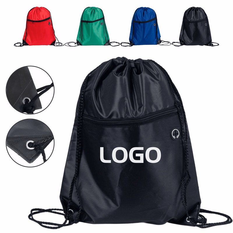 Custom Cinch Sack With Front Zip Pocket