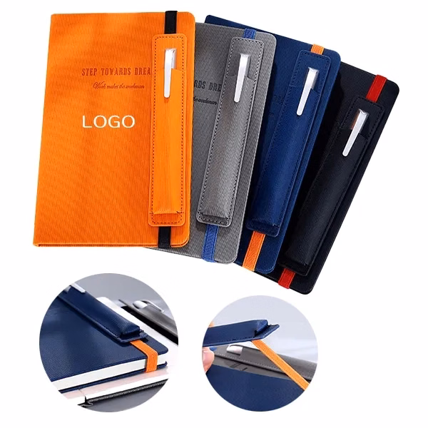 A5 Leather Notebook with Pen Holder and Elastic Closure Band
