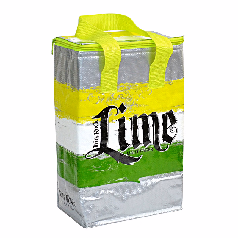 Custom Full-Color145g Laminated Woven Insulated 12-Can Cooler Bag w/3-Side Zipper Closure 9"x11"x6"