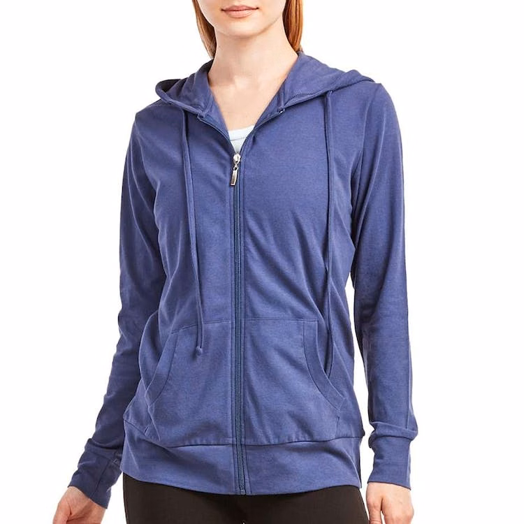 Women's Jersey Zip-Up Hoodie Jackets - Small Denim