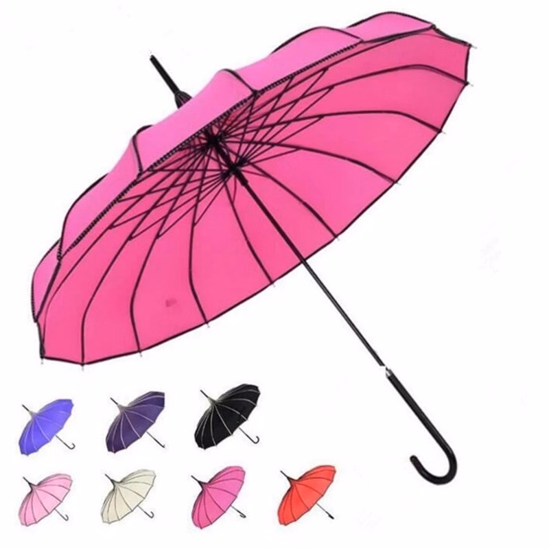 Straight Pole Curved Handle Pagoda Umbrella
