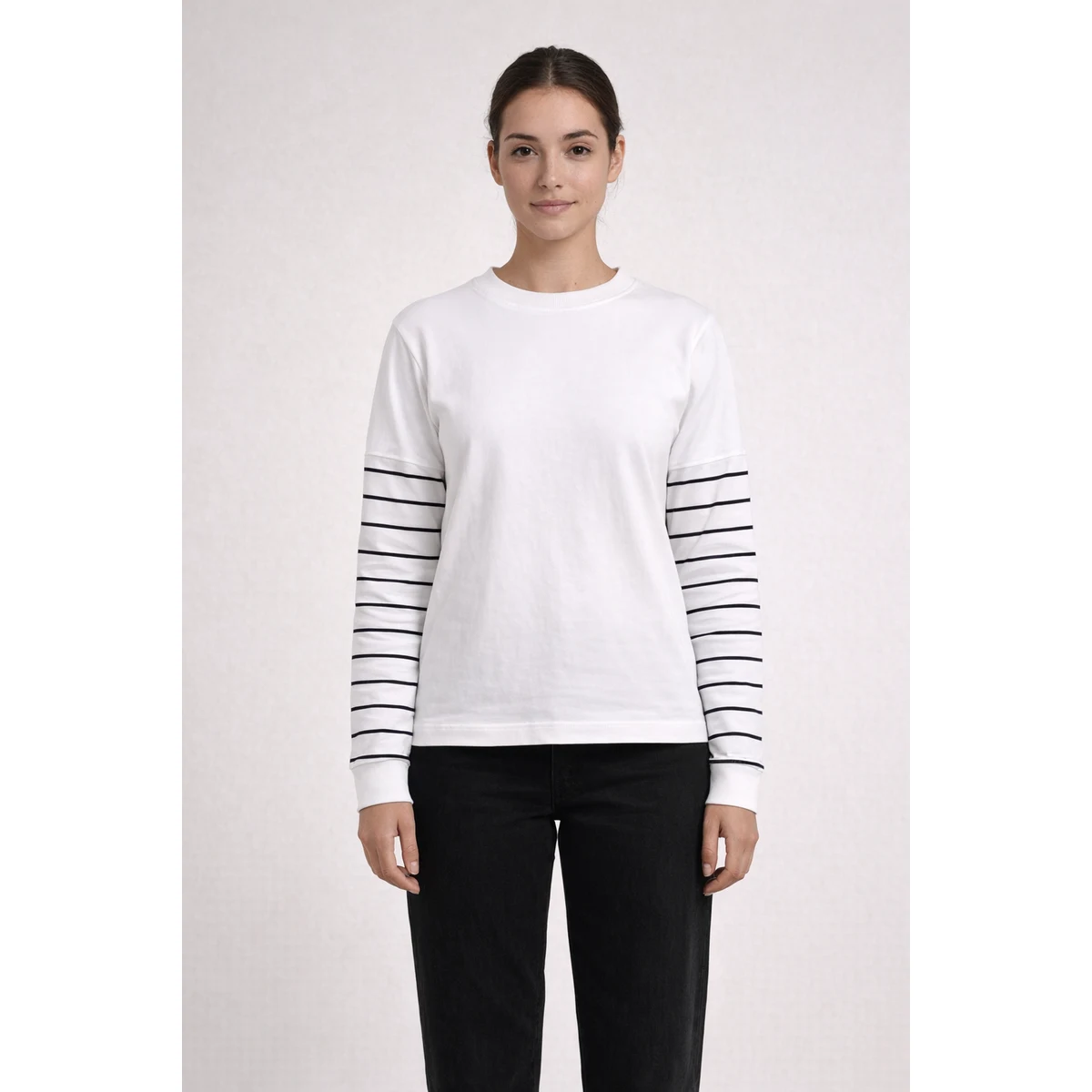 Mood & Vibe Ladies Stripe Crew, custom hoodie or sweatshirt with logo imprint 1