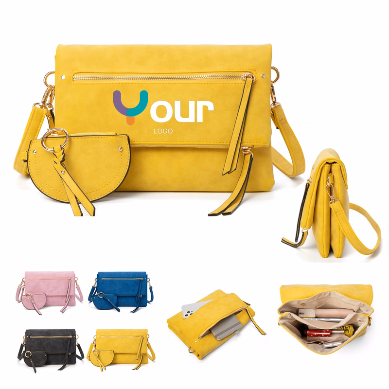 Womens Crossbody Vegan PU Leather Bag With Purse Set