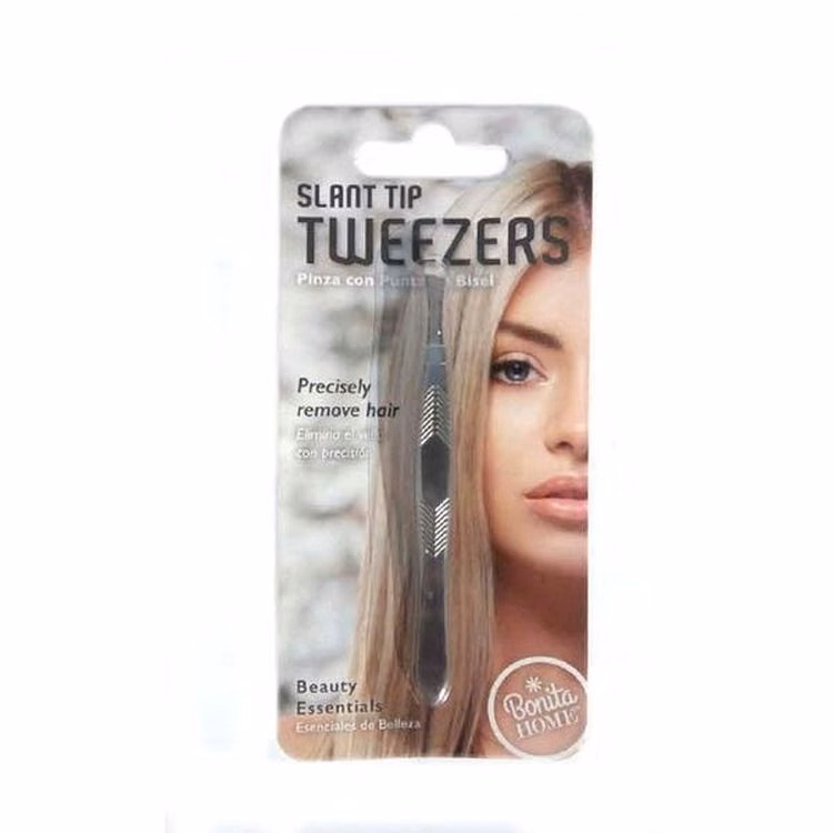 Slant-Tip Tweezers - Silver 3.46"