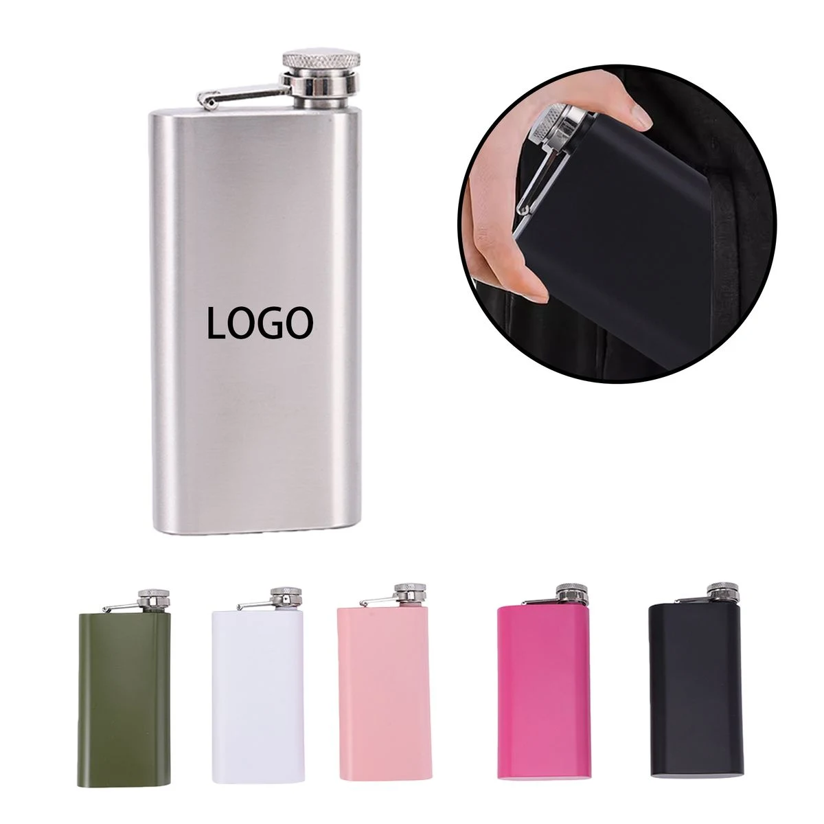 Stainless Steel Hip Flask, custom water bottle with logo imprint 1