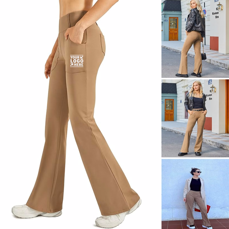 29" 31" 33" Women Fleece Lined Flare Leggings Stretchy Yoga Dress Pants With 4 Pockets
