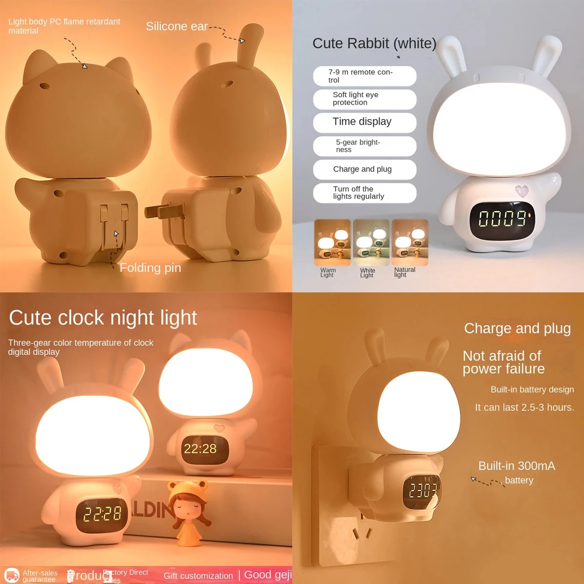 Rabbit Children's Night Light Clock 1