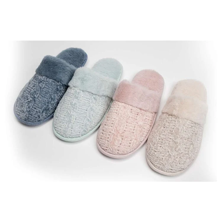 Women's Fur Trim Sweater Knit Slippers Assorted S-2XL 1