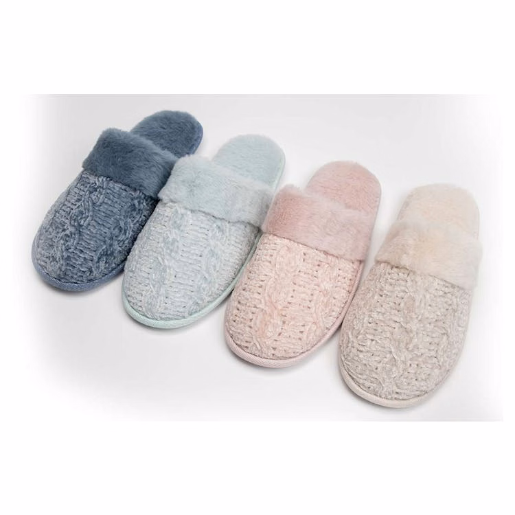 Women's Fur Trim Sweater Knit Slippers Assorted S-2XL