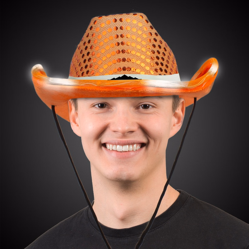 LED Orange Sequin Cowboy Hat(Blank)