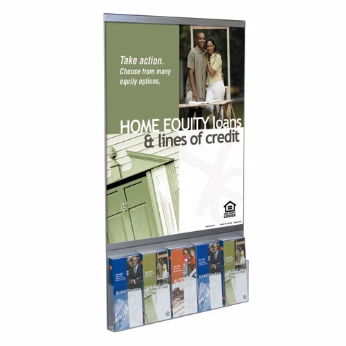 Silver Wall Poster Frame with 5-Pocket Brochure Holder-22x28