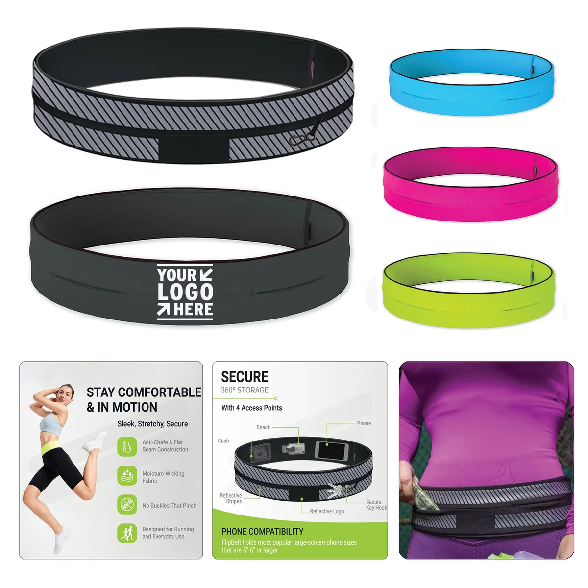 Fanny Non Chafing Waist Band Pack Moisture Wicking Storage Classic Running Belt 1