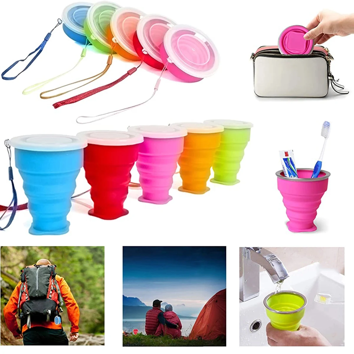 Stouge 5 Pack Silicone Collapsible Travel Water Cup 1