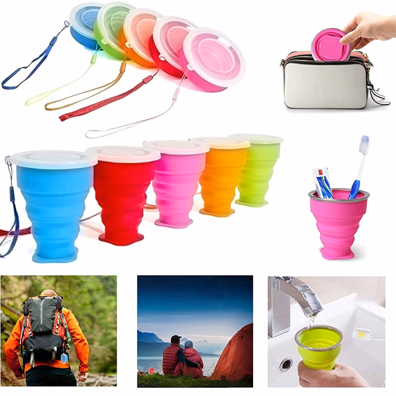 Stouge 5 Pack Silicone Collapsible Travel Water Cup