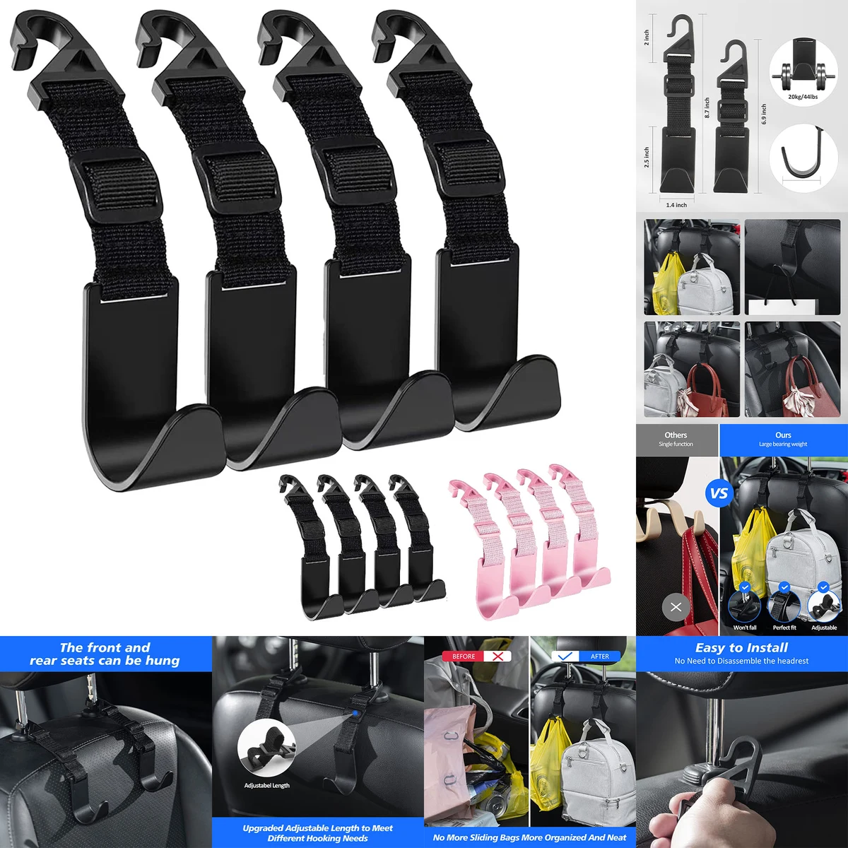 Adjustable Car Seat Headrest Hook 1