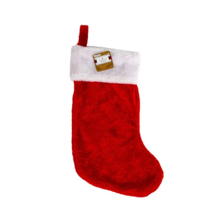 18" Christmas Stockings - White Trim Red Plush 1