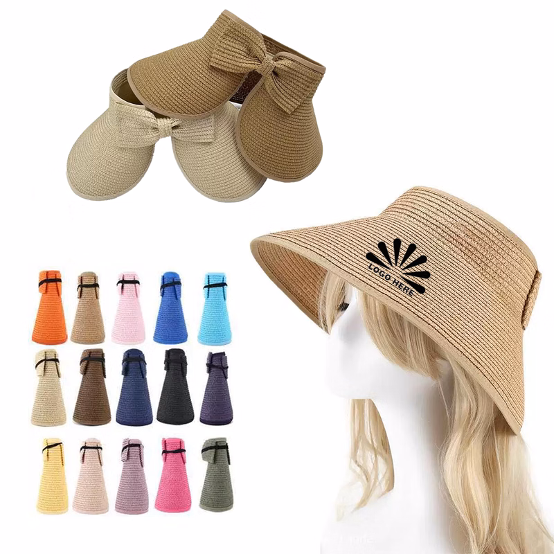 Custom Foldable Wide Brim Straw Hat with Embroidery