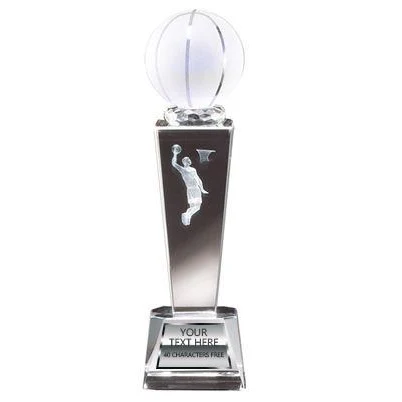 Crystal Tower Basketball Male Award 9x2.5" 1