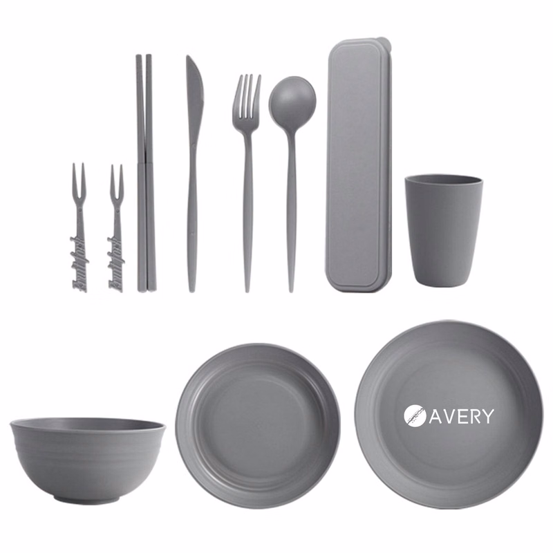 Wheat Straw Plate Bowl Cup Cutlery Set