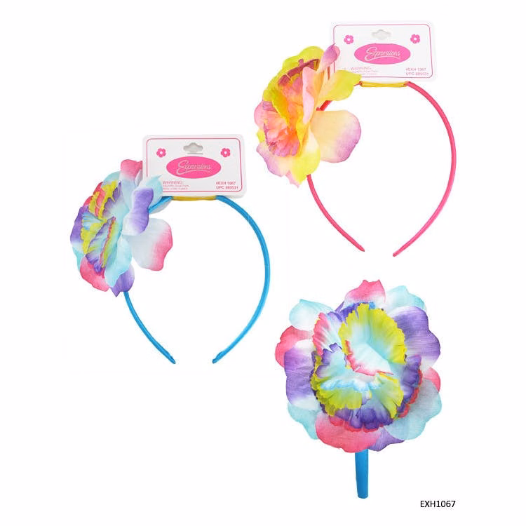 Hawaiian Flower Bow Headbands - Assorted Pink Blue