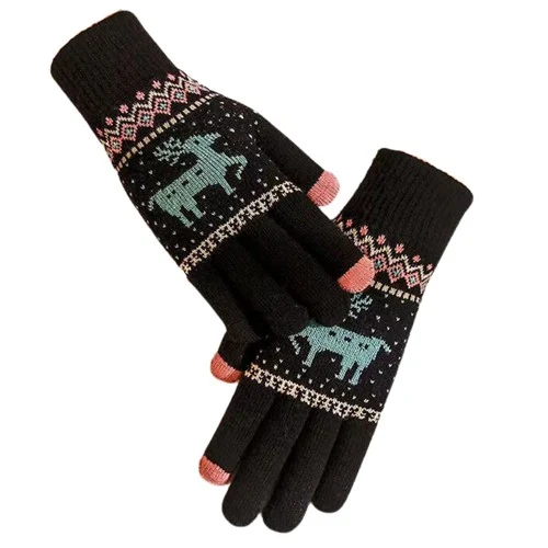 Women's Knitted Reindeer Pattern Gloves With Sensitive Touch And Custom Logo 1