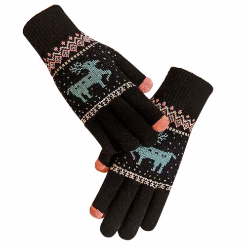 Women's Knitted Reindeer Pattern Gloves With Sensitive Touch And Custom Logo
