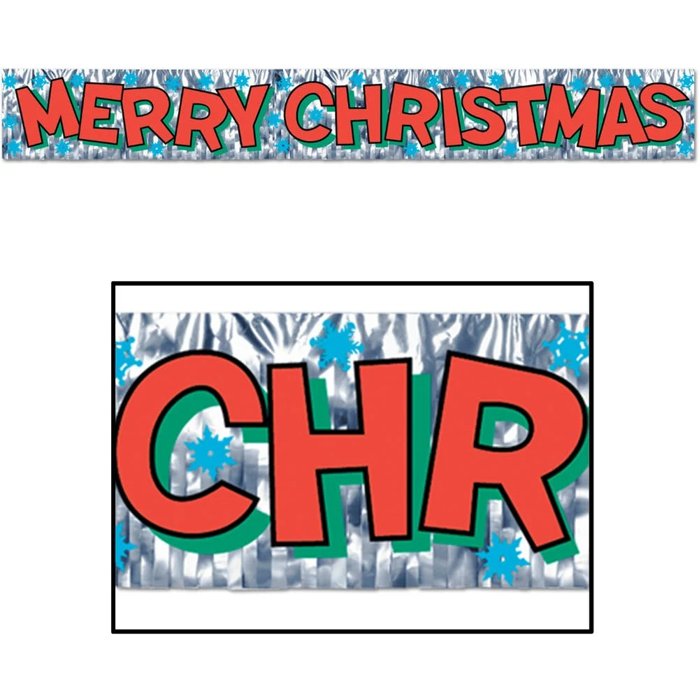 Merry Christmas Fringe Banners - Metallic 8" x 5' 1