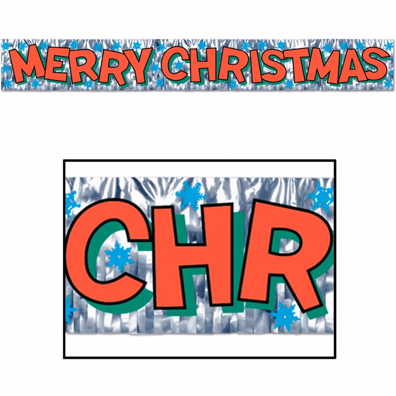 Merry Christmas Fringe Banners - Metallic 8" x 5'