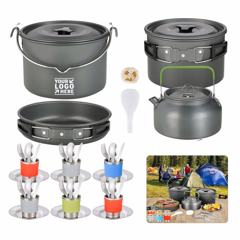 Outdoor Picnic 37 PCs Hanging Pot Cups Dishes Forks Spoons Knives Camping Cookware Mess Kit Set