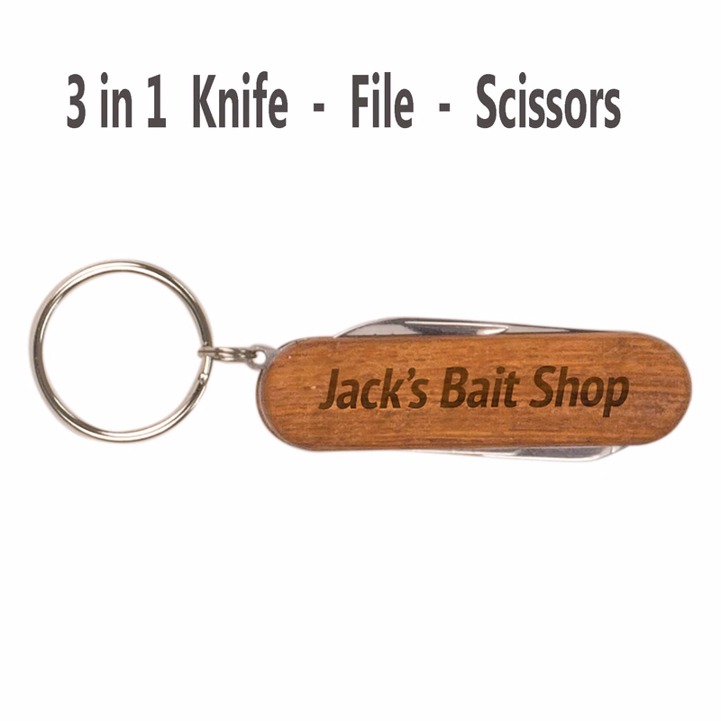 2 1/4" WOODEN 3-FUNCTION POCKET KNIFE W/ KEYCHAIN