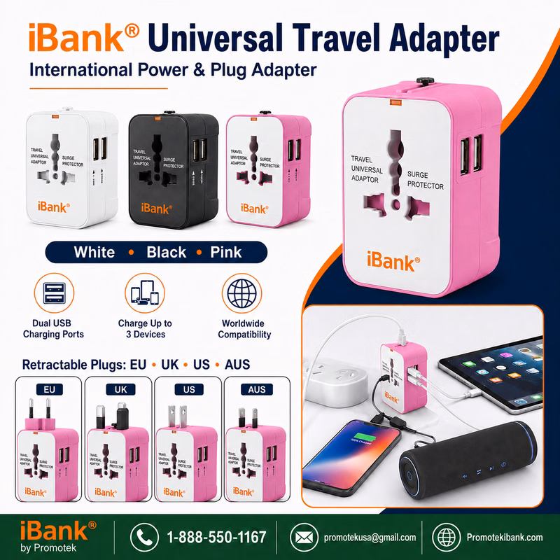 iBank® Universal Travel Adapter USB C, All in One Worldwide Plug Adapter
